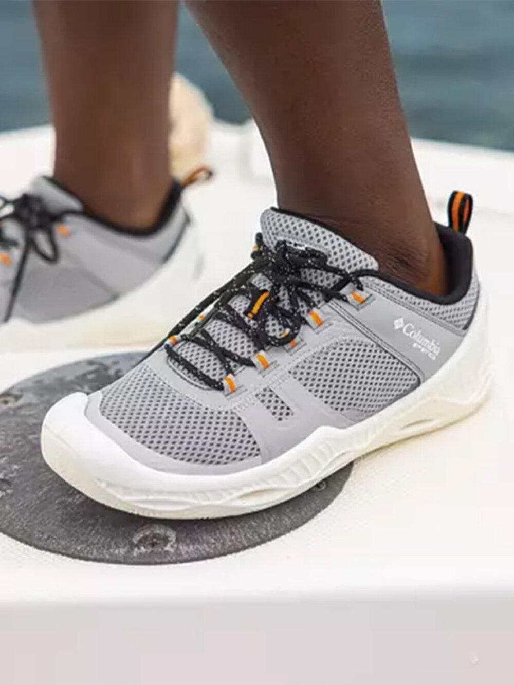 Columbia PFG Pro Sport Grey Mesh Athletic Shoes with Black & Orange Trim 9.5 New